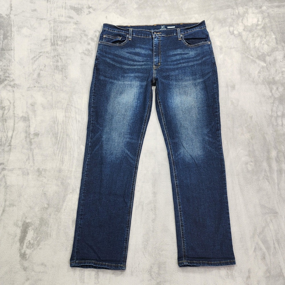 George Jeans Mens 40x32 Blue Dark Wash Regular Fit Straight Stretch Denim Casual
